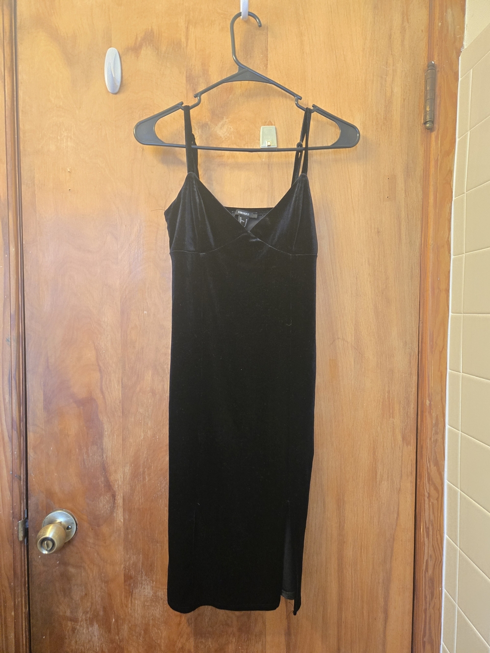 Forever 21 Black Velvet Midi Slip Dress